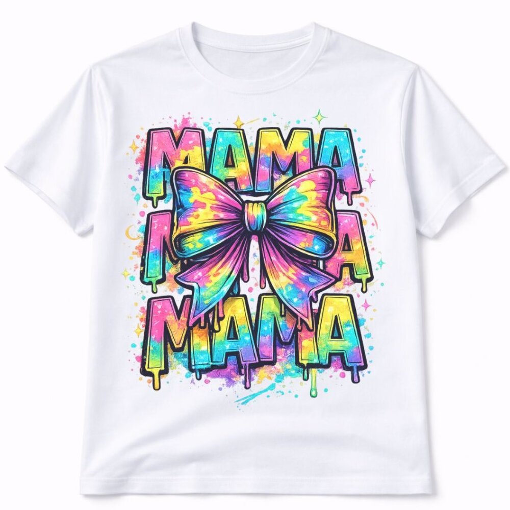 Mama Tie Dye Colorful Graphic T Shirt Trendy Boutique Style Tee Women Gift White